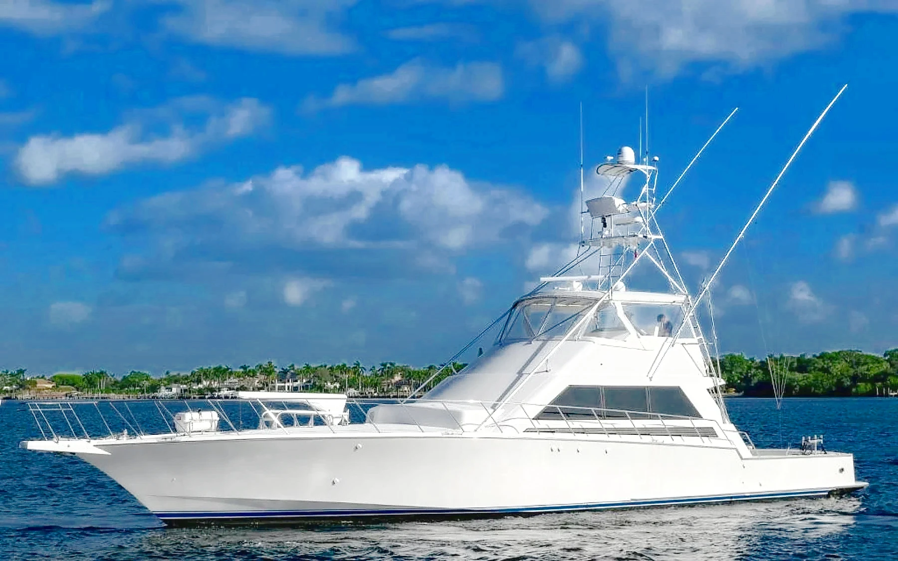 CROUPIER, a 76-foot Knight & Carver sportfisherman, underway on open water